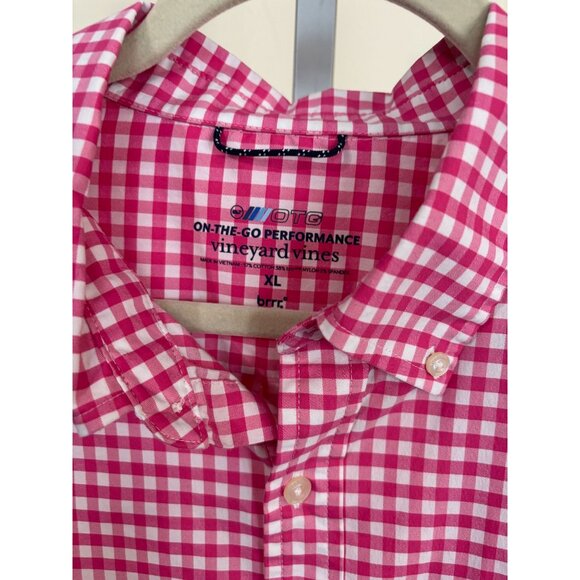 Vineyard Vines Shirt On-The-Go Performance Pink White Gingham Men XL Long Sleeve - Picture 2 of 13